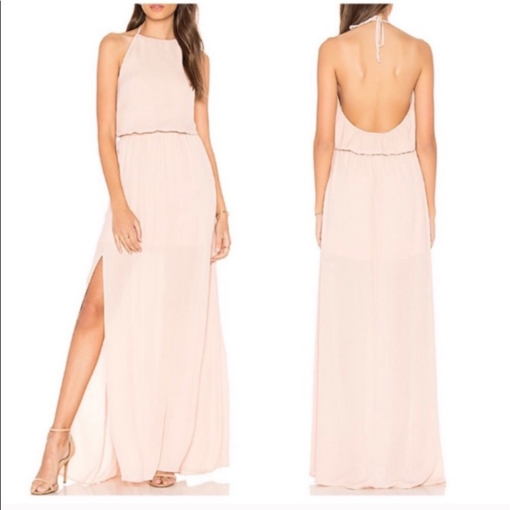 Show Me Your MuMu Dusty Blush Crisp Heather Halter Dress Maxi Gown